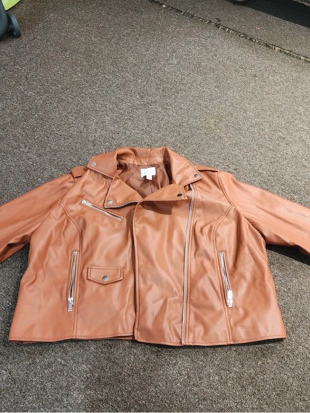 Nine West Cognac Faux Leather Moto Jacket Sz 1X - Picture 3 of 5